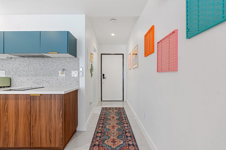 Blue condo entryway