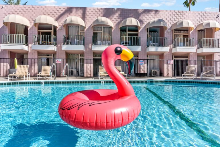 Community pool and pink arches