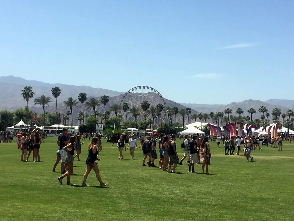 Coachella festival grounds and ferris wheel at the Empire Polo Club in Indio