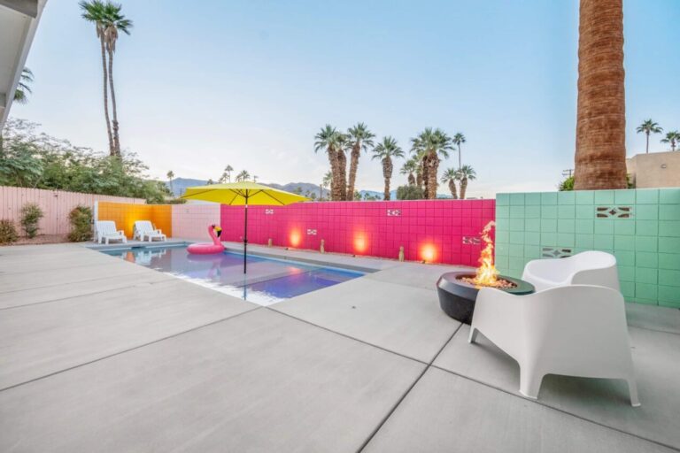House saltwater pool and fire pit