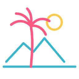 Palm tree, mountains and sun icon