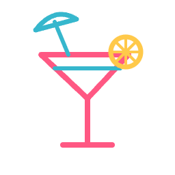 Cocktail with lemon and paper umbrella icon