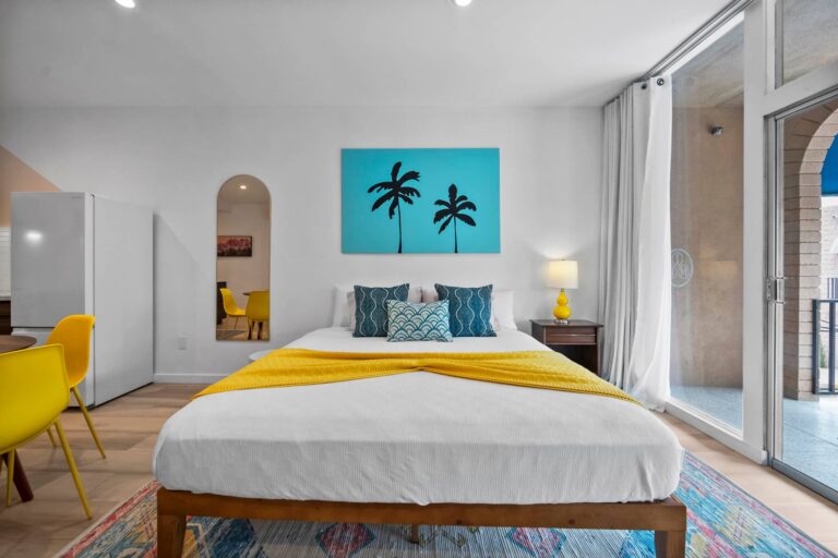Yellow condo king bed