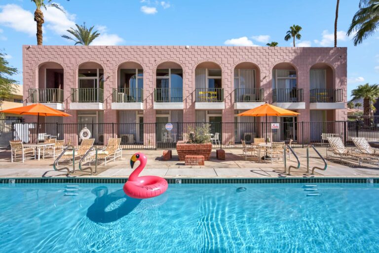 Community pool with loungers