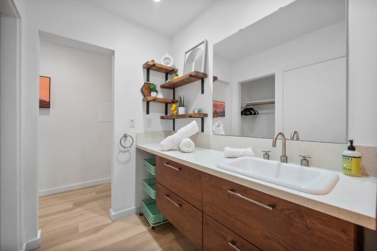 Yellow condo bathroom vanity